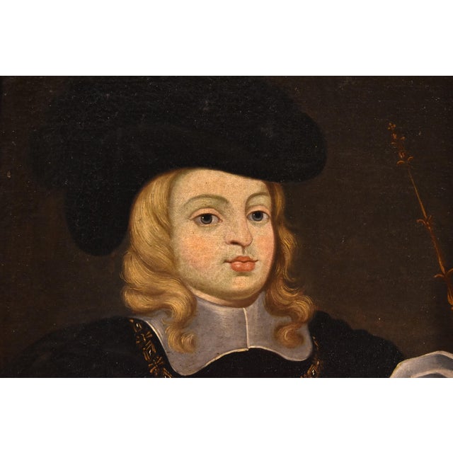After Juan Bautista Martínez Del Mazo, Charles II King of Spain Portrait as a Child, 1667, Oil on Canvas, Framed For Sale - Image 6 of 16