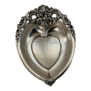 Sterling 1970s Wallace "Grand Baroque" Silver Heart Shaped Candy Dish/Catchall For Sale
