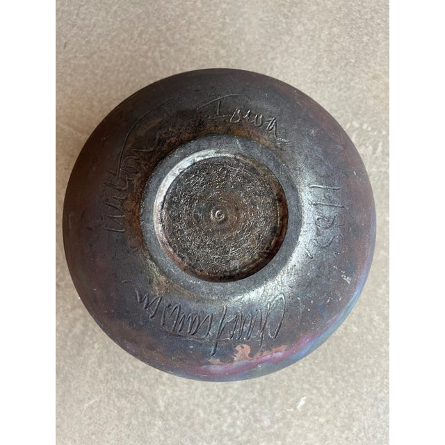 Rare Karl Christiansen 1985 Signed Large Scale Raku Ceramic Geometric Pierced Art Vessel VaseVase Wilton Iowa For Sale - Image 9 of 12