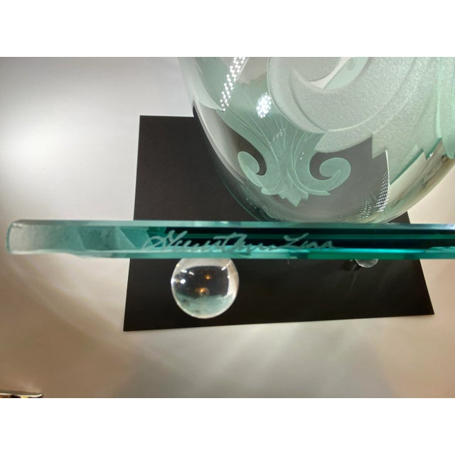 Transparent 1990s Robert Guenther and George Luna Studio Art Glass Oval Bowl With Double Cut-Out Passion Leaf Design For Sale - Image 8 of 11