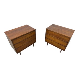 Mid-Century Modern 3-Drawer Walnut Bachelor Chests - Set of 2 - Refinished! For Sale