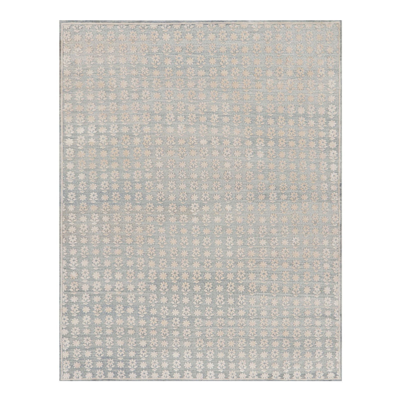 Rug & Kilim’s Modern Block Print Rug in Blue With White Floral Patterns ...