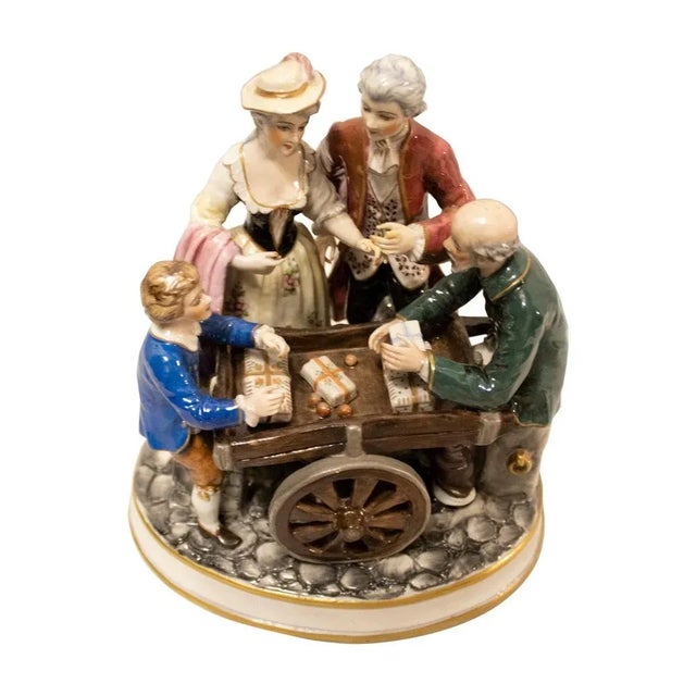 Costumbrist scene in enamelled porcelain made by the Spanish artist Salvador Mallol. Spain, 20th century.