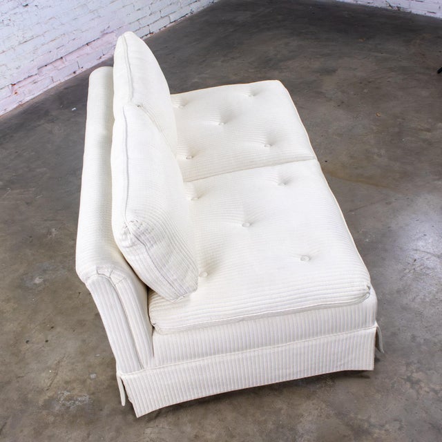 Late 20th Century Late 20th Century MCM to Modern Slipper Style Loveseat or Armless Sofa Off White Textured Stripe Upholstery For Sale - Image 5 of 18