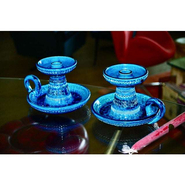 1960s Rimini Blue Ceramic Candlesticks by Aldo Londi for Bitossi, Italy, 1960, Set of 2 For Sale - Image 5 of 8