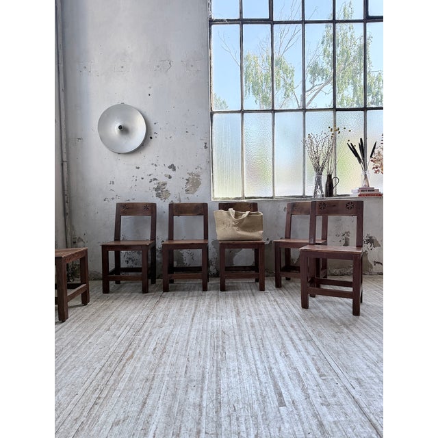 Brown Folk Art Chairs in Savoyard Pine, 1950s, Set of 6 For Sale - Image 8 of 18