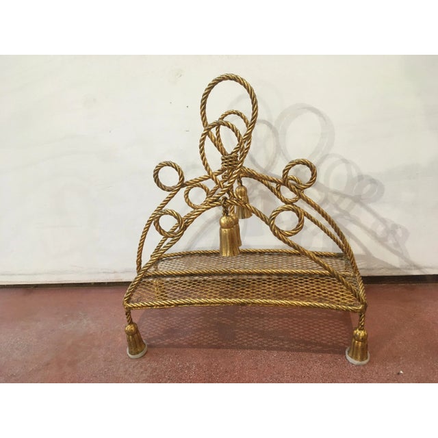 Metal Hollywood Regency Gold Tassel Magazine Rack For Sale - Image 7 of 9