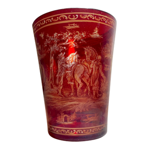 Antique 1865 Hand Painted Bohemian Cranberry to Clear Glass Crystal Bucket Vase