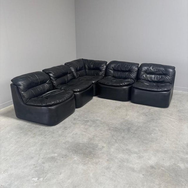 Black Leather Modular Sofa, 1970s, Set of 5 For Sale - Image 4 of 12