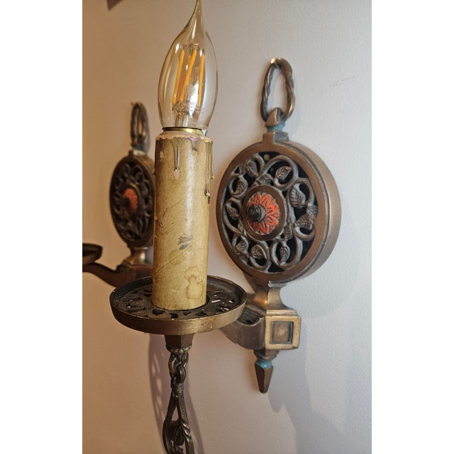 Bronze 1920s Moe -Bridges Tudor Wall Sconces - a Pair For Sale - Image 8 of 15