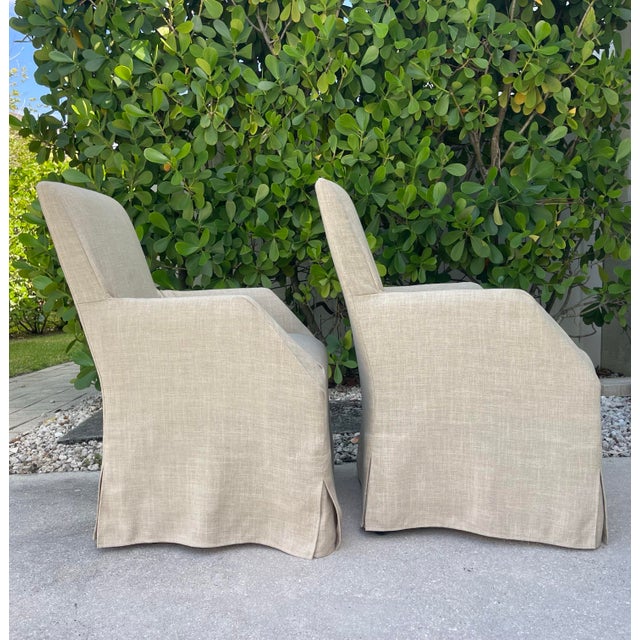 Wood Lexington Artistica Fiona Slipcovered Upholstered Arm Chairs – Pair For Sale - Image 7 of 10