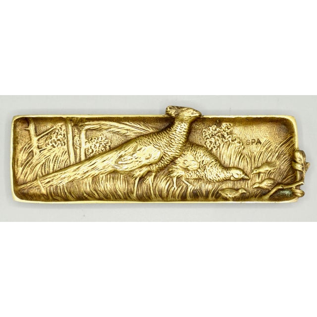 Traditional Antique Gilt Bronze Pen Tray With Pheasant Game Birds For Sale - Image 3 of 9