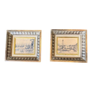 1940s Hermann Edouard Wagner, Watercolor Lithograph Titled "Paris" - a Pair For Sale