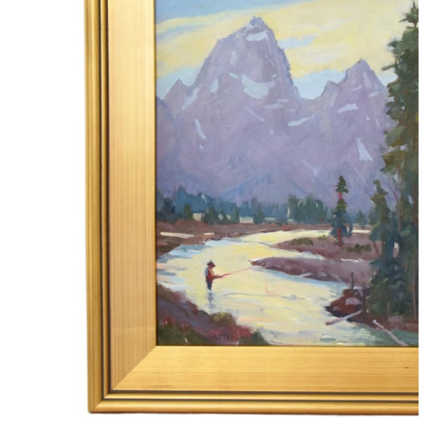 Silvio Silvestri, Listed Artist (1948-2018) Yosemite Valley California Fly-Fishing Landscape Painting W/ Ornate Antiqued Gold Frame For Sale In Los Angeles - Image 6 of 10