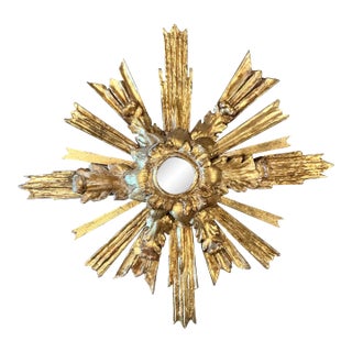 Vintage Boho Gilt Wood Mirror For Sale