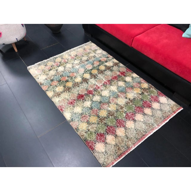 Vintage Geometric Design Turkish Handmade Multicolor Rug For Sale - Image 4 of 11
