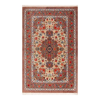 Nazmiyal Collection 1950s Fine Floral Design Vintage Persian Silk Qum Rug For Sale