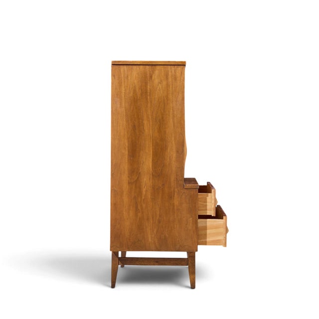 Broyhill Brasilia Broyhill Brasilia Mid Century Walnut and Brass Gentleman's Chest Highboy Dresser For Sale - Image 4 of 10