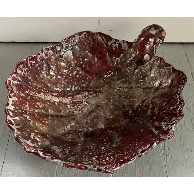 1970s Art Pottery Red Cabbage Leaf Lettuceware Centerpiece Serving or Fruit Bowl For Sale - Image 5 of 13
