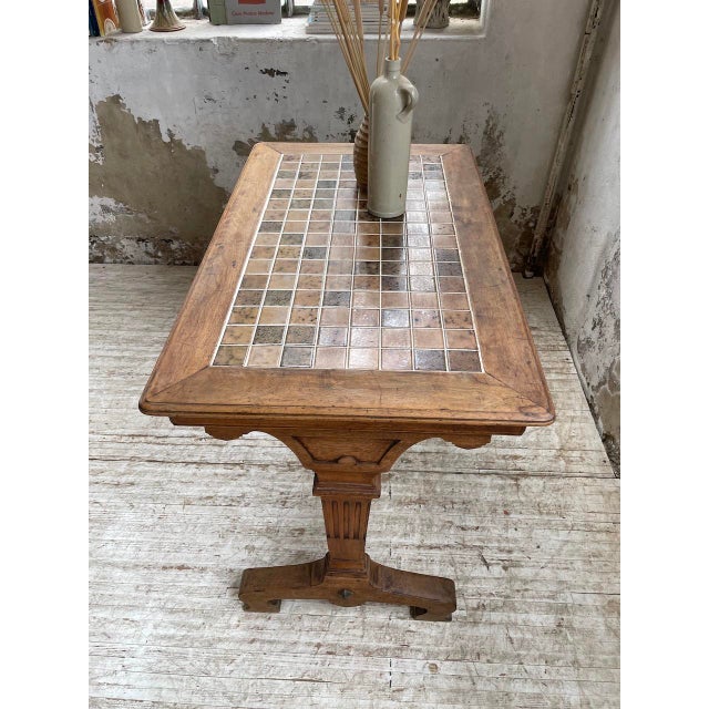 Walnut and Tiled Bistro Table, 1890 For Sale - Image 9 of 18