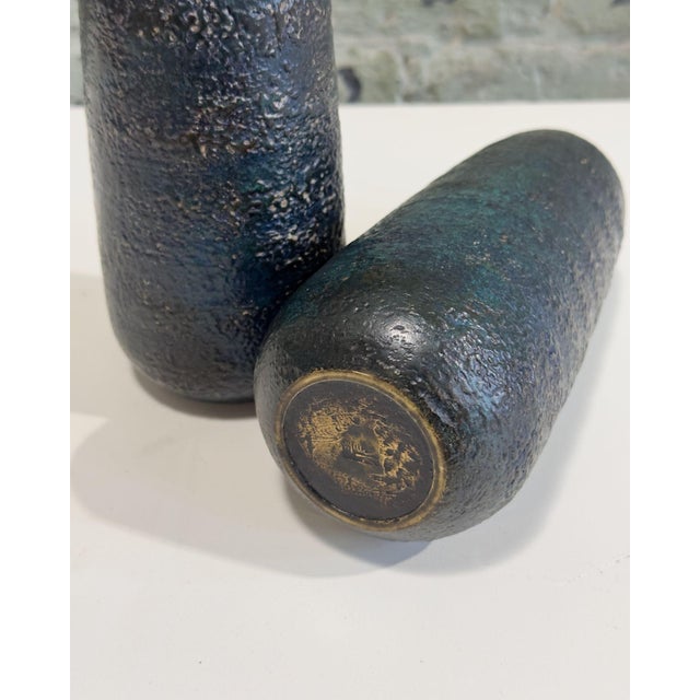 Japanese Craftsman Bronze Vases Black Volcanic Patinated Enamel, Japan 1930 For Sale - Image 9 of 11
