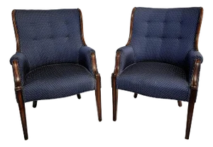 Pair of Mid 20th Century Federal Style Mahogany and Tufted Upholstered Wingback Armchairs