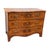 A richly figured burr walnut serpentine commode with crossbanded top and three drawers, all veneered in matched burr...