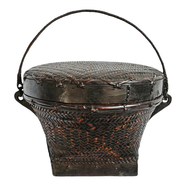 Vintage Akha Thai Basket W/Lid For Sale