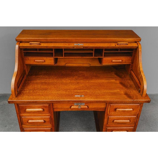 Industrial Style Oak Roll-Top Desk, Early 20th Century For Sale - Image 13 of 18