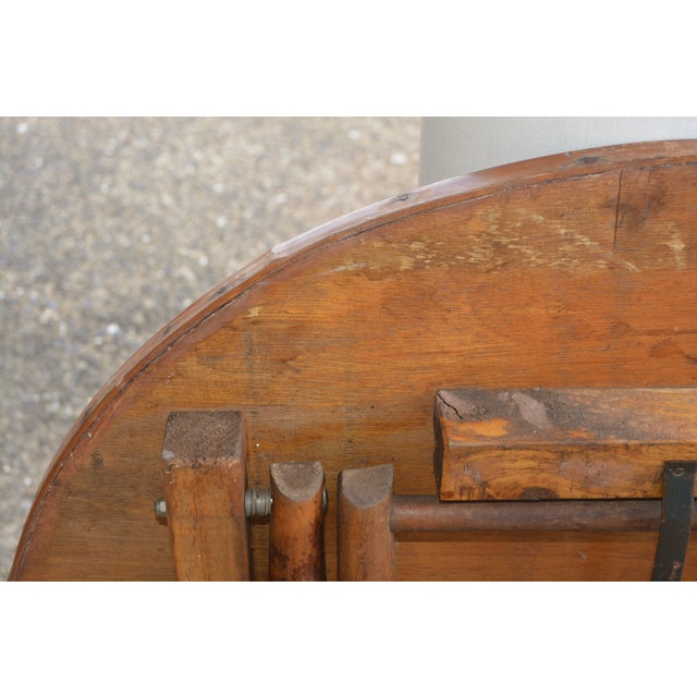 1960s Vintage Rustic Burnt Bamboo Round Folding Occasional / Patio or Game / Tea Table For Sale - Image 10 of 15