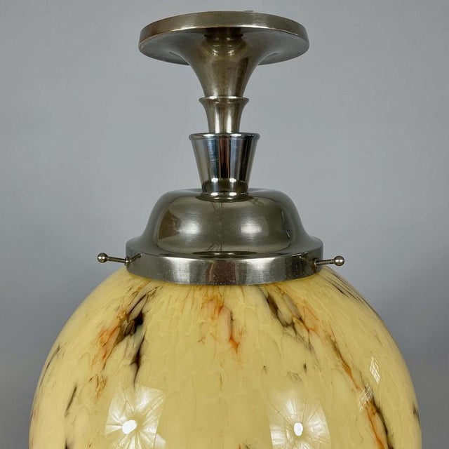 Art Deco Opaline Glass and Nickel Ball Flush Mount with Tassel, Germany, 1930s For Sale - Image 3 of 18