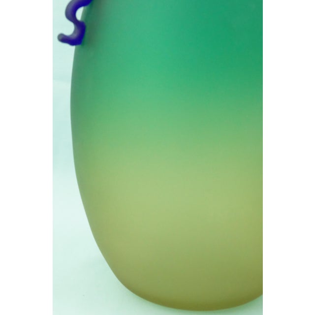 Green and Yellow Acid-Etched Opaque Murano Glass Deco Vase, Venice, Italy, 1950s For Sale - Image 17 of 18