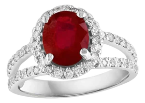 2.5 Carat Oval Treated Ruby & 2 ct Diamond Ring 14 Karat White Gold Size 7.25