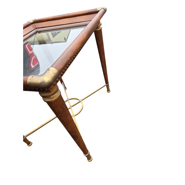 French Regency Campaign Coffee Table Leather Wrapped Wrought Iron X Base Vintage For Sale - Image 9 of 12