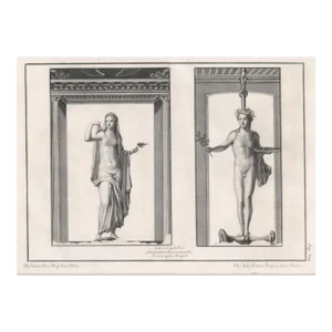 1760 Classical Engraving of Male and Female Nude Sculpture