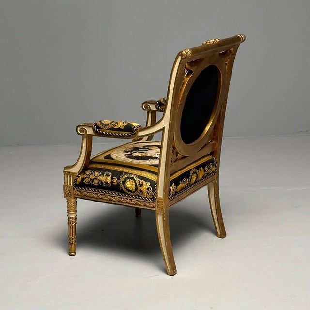 Wood Louis Xvi, French Arm Chair, Versace Fabric, Giltwood, France, 1960s For Sale - Image 7 of 12