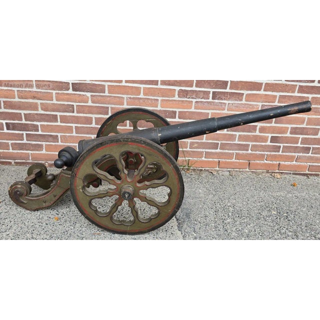 Army Green Large Antique 19th Folk Art Handmade Wood Canon in Old Original Paint For Sale - Image 8 of 9