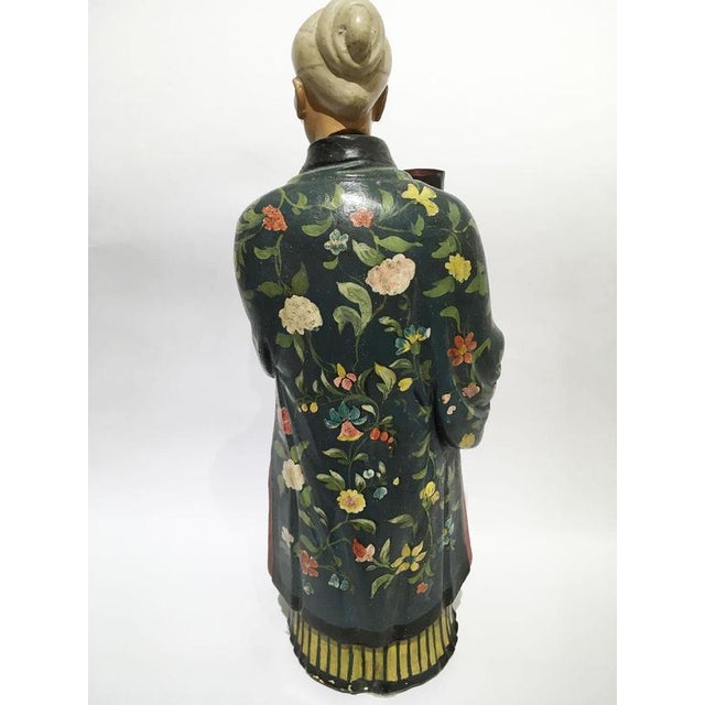 Italian Chinese Figure in Lacquered Polychrome and Terracotta with Floral Decor, 1750 For Sale - Image 11 of 18