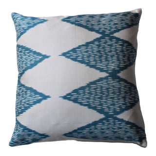 Contemporary Blue Ikat Decorative Pillow For Sale