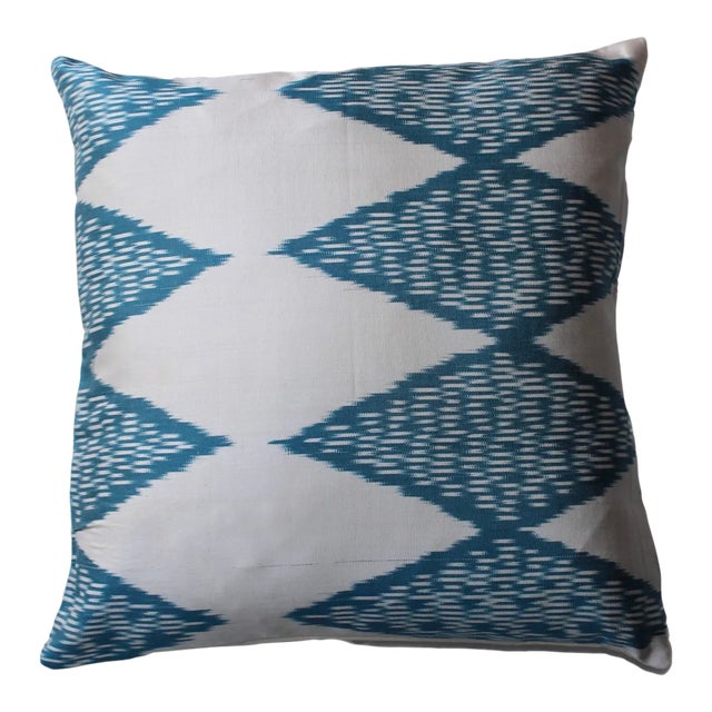 Contemporary Blue Ikat Decorative Pillow For Sale