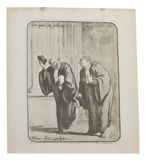 Mon Chere Confrere, Honore Daumier, Circa 1855, Lithograph Signed Under Glass from the Series Le Gens Du Justice