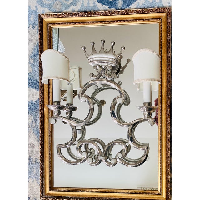 French Valenti, Spain - Royal Crown Forged Metal, “Chromed” Coronet Wall Sconces - A Pair, Est. 1970’s For Sale - Image 3 of 12