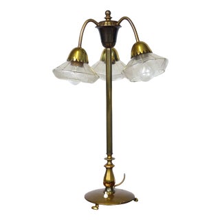 Vintage Brass and Glass Table Lamp, 1920s For Sale