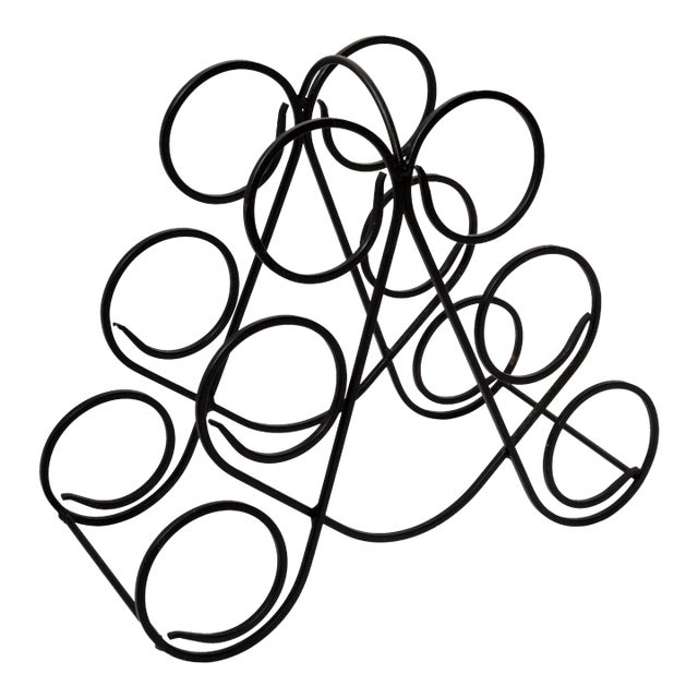 1990s Black Scrolled 6 Bottle Wrought Iron Wine Caddy Bottle Holder For Sale