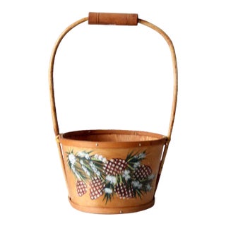 Vintage Hand-Painted Balsa Wood Basket For Sale