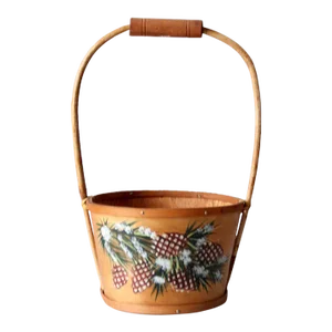 Vintage Hand-Painted Balsa Wood Basket