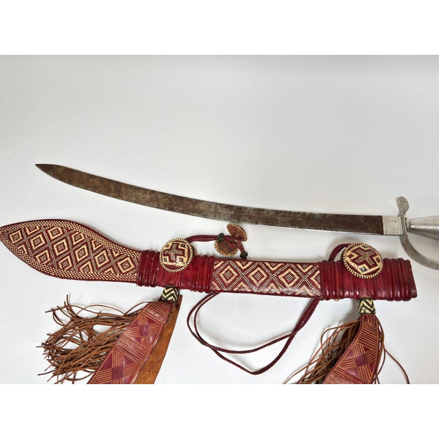 Mandinka Ceremonial Sword With Decorated Red Leather Scabbard West Africa 1950 For Sale - Image 15 of 15