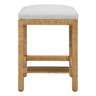 Rattan Wrapped Upholstered Counter Stool For Sale