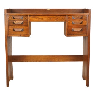 Mid Century Modern Six Drawer Oak Office Desk For Sale