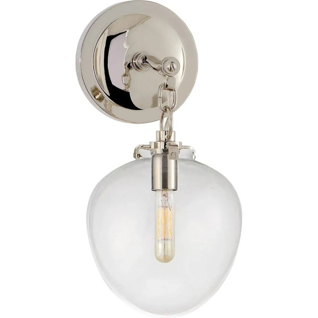 Transitional Thomas O'Brien for Visual Comfort Signature Katie Small Acorn Sconce in Polished Nickel with Clear Glass For Sale - Image 3 of 4